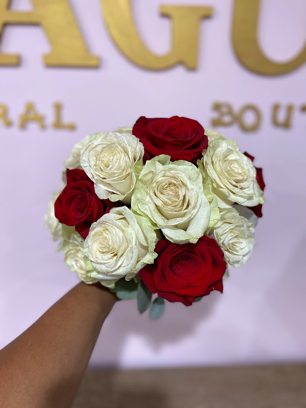 Red and white rose bridal bouquet